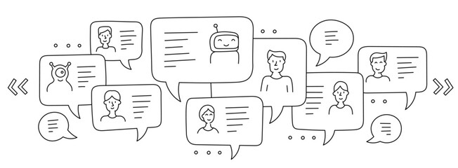 Team chat messages. Support communication. Messenger correspondence conversation. Vector line. Editable outline stroke.