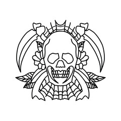 set of skull with crossed scythe weapon isolated on white background