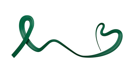 Fototapeta na wymiar 3d Flag Of Bangladesh, Heart Shaped Green Wavy Awareness Ribbon On White Background, 3d illustration