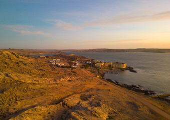 Aerial view of buildings in Windhoek downtown urban city town. Namibia, South Africa.