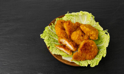 Chicken Strips Mockup, Breaded Nuggets on Lettuce, Crispy Fry Chicken Meat with Greens, Crunchy Fillet Pieces
