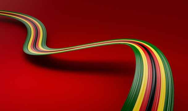 3d Flag Of Zimbabwe Country, 3d Wavy Shiny Ribbon Isolated On Red Background, 3d illustration