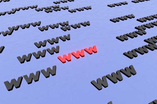 WWW symbols sign on blue background 3d render. Hypertext transfer protocol secure web 3