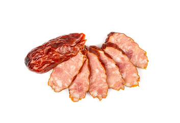 Dry Smoked Sausages Isolated, Salami Sticks, Kielbasa, Cabanossi, Kabanos, Dry Embutido, Chorizo, Bratwurst