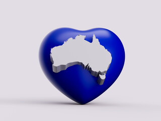 3d Blue Heart With 3d White Map Of Australia Isolated On White Background, 3d Illustration