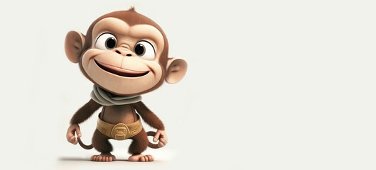 Obraz premium smile monkey cute character on white background, generative ai