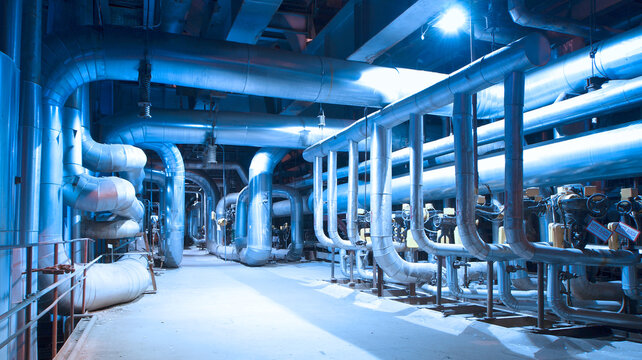 industrial Steel pipelines, valves, cables and walkways