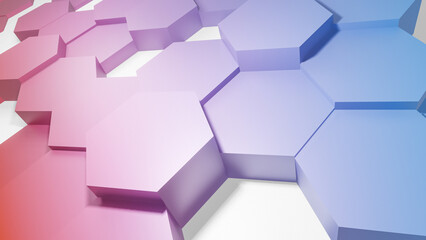 Hexagonal background with pink and blue hexagons, abstract futuristic geometric backdrop or wallpaper with copy space for text