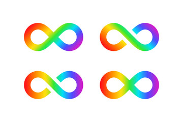 Set infinity symbols rainbow gradient isolated on white background. Vector