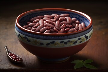 Azuki japan red beans in a bowl, AI generated