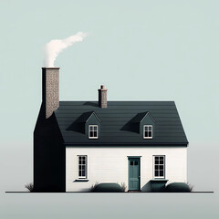 A minimalistic illustration of a house in pastel tones, set against a light-colored background. Generative AI