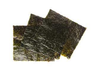 Nori Sheet Isolated, Dried Aonori Seaweed, Dry Sea Weed, Seaweed Sheets, Nori Seaweed Pieces on White