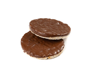 Puffed Rice Cake with Chocolate Isolated, Rice Diet Bread, Waffle, Cocoa Crackers