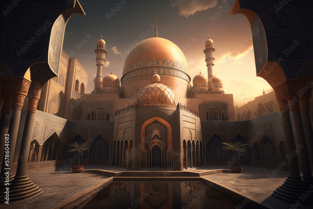 Wall mural Generative AI of a ramadan mubarak background with mosque