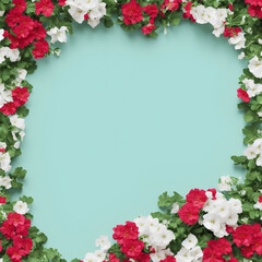 Vintage frame of white and red flowers. Generative AI
