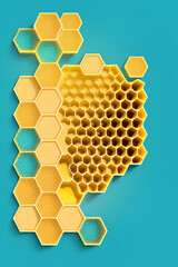 Honeycomb texture on retro blue background. Generative AI