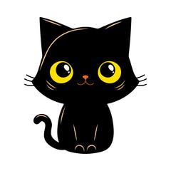 Cute little black cat. Vector illustration, isolated on a white background. Scandinavian cartoon style flat design. Concept for children print.
