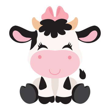 Cute sitting cow vector cartoon illustration