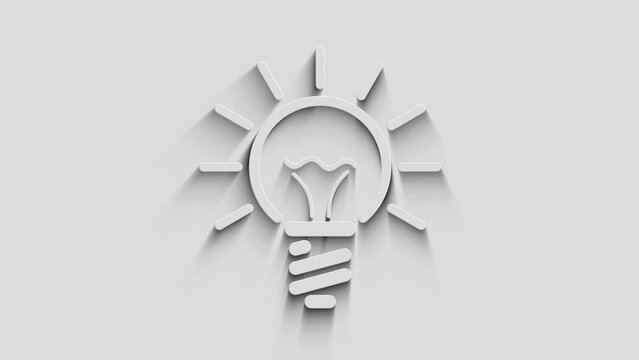Bulb idea creative innovation and success inspiration symbol with natural shadow. Cyber technology icon loopable and seamless abstract concept. 3d light and shade object.