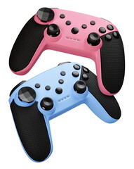 two video game controllers. Gamepads