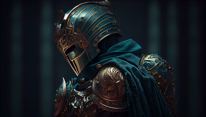 A knight in malachite armor, portrait of medieval knight in green steel armor, generative ai