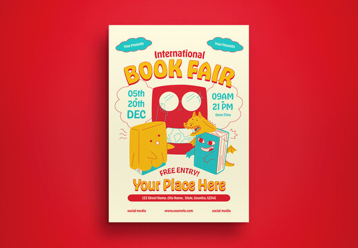 Beige Doodle Book Fair Flyer Layout