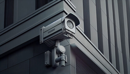 CCTV camera on the facade of the building on public, generative ai