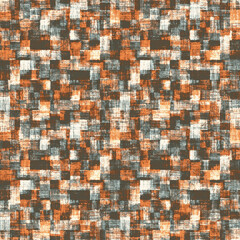 Beige, Gray and Ochre Watercolor-Dyed Effect Textured Checkered Pattern