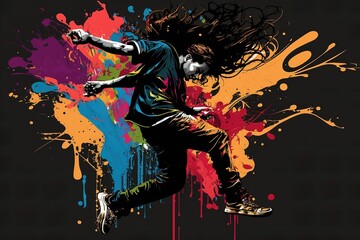Naklejka na ściany i meble colorful art of crazy hip hop dance 8k background