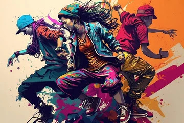 Foto op Plexiglas colorful art of crazy hip hop dance 8k background © Ydhimas
