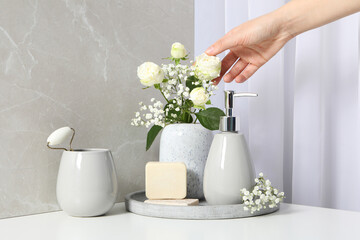 Concept of bodycare accessories, cosmetic and bathroom accessories
