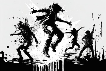 black and white art of crazy hip hop dance 8k background