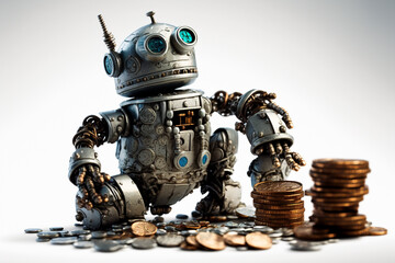 robot gold US dollar coin stock market forex trading graph futuristic Smart investment technology background, Generative AI.