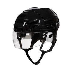 Fototapeta premium Black Protective Ice Hockey Helmet with Transparent Plastic Visor on White Background