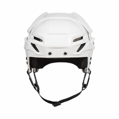 Fototapeta premium White plastic protective helmet for ice hockey on a white background without shadow