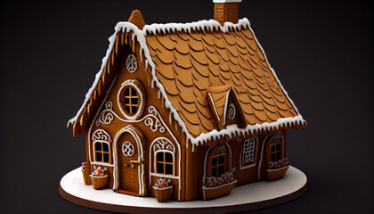 Gingerbread house food decoration on christmas, generative ai