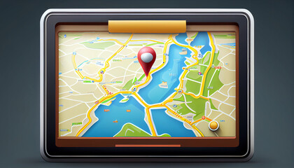 GPS navigator icon and map, generative ai