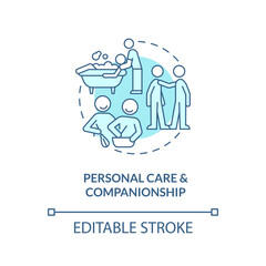 Personal care and companionship blue concept icon. Home health care type abstract idea thin line illustration. Isolated outline drawing. Editable stroke. Arial, Myriad Pro-Bold fonts used