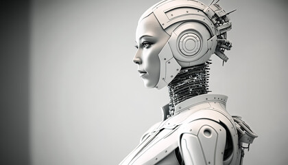 AI Generative Illustration of a Creative Photo of futuristic Robot Women on White Background