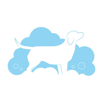 Dog logo for grooming salon with dog in foam