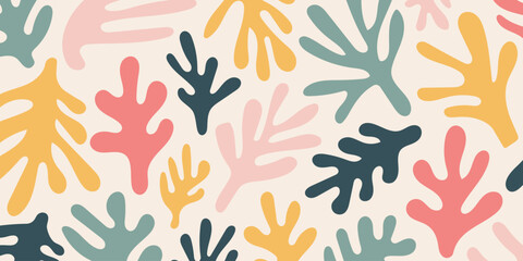 Trendy seamless pattern abstract organic shapes inspired by matisse. Can be used for modern minimalist wall decoration, wallpaper, interior decoration