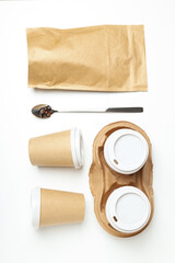 Blank paper cups, composition for delivery and take away concept