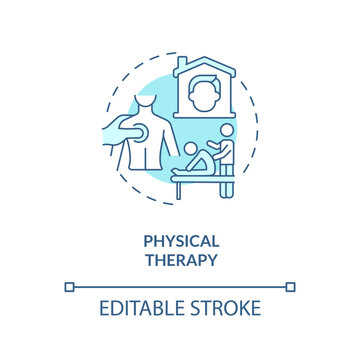 Physical therapy blue concept icon. Relieve pain. Home health care service abstract idea thin line illustration. Isolated outline drawing. Editable stroke. Arial, Myriad Pro-Bold fonts used