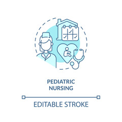 Pediatric nursing blue concept icon. Medical assistance. Home health care for kids abstract idea thin line illustration. Isolated outline drawing. Editable stroke. Arial, Myriad Pro-Bold fonts used