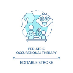 Pediatric occupational therapy blue concept icon. Home health care for kid abstract idea thin line illustration. Isolated outline drawing. Editable stroke. Arial, Myriad Pro-Bold fonts used