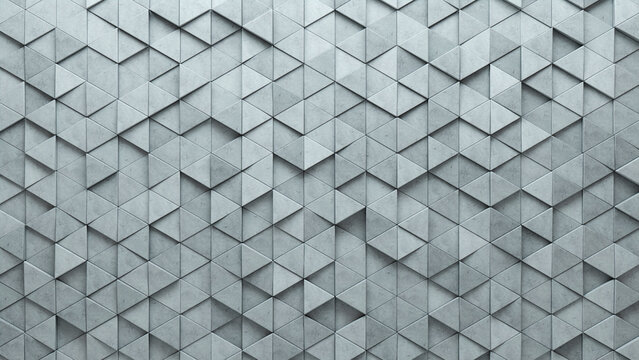 Polished, 3D Wall background with tiles. Triangular, tile Wallpaper with Concrete, Semigloss blocks. 3D Render