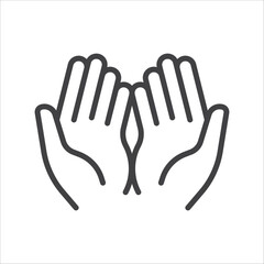 Fototapeta na wymiar Praying Hands linear icon vector. Moslem praying hands symbol. Religion icon. Vector illustration