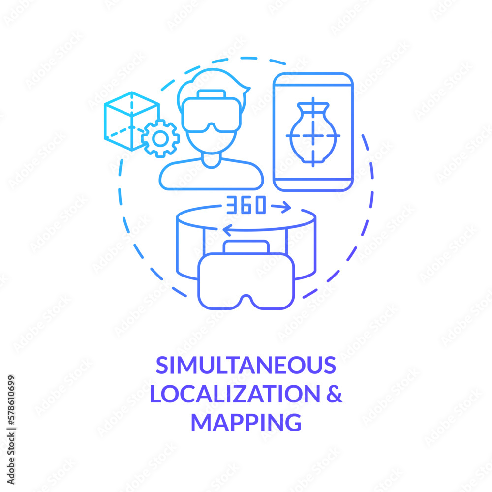 Poster simultaneous localization and mapping blue gradient concept icon. metaverse synthetic data solution 