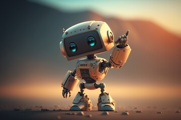 Adventurous Robot: A Cute Robot Pointing to Space in Professional Film Photography