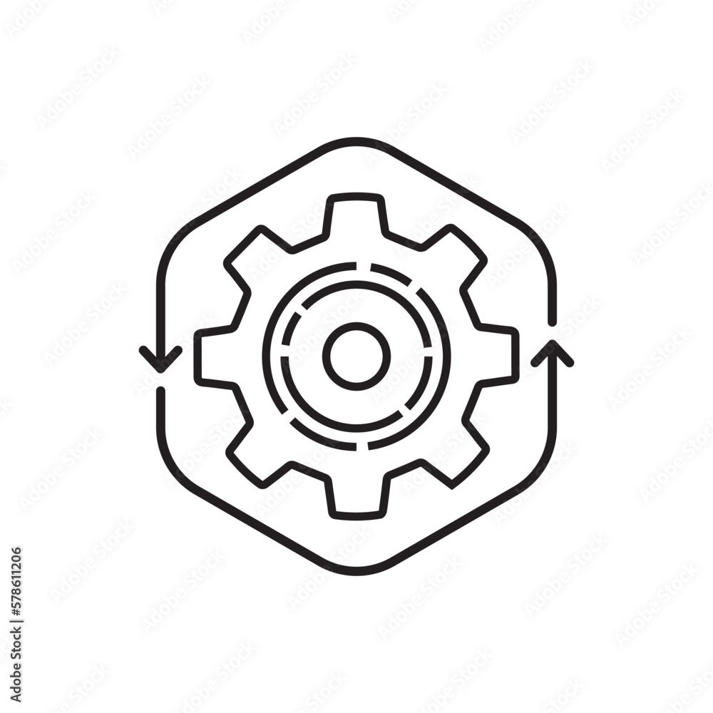 Poster thin line operation easy process with gear wheel. linear flat style trend modern lineart simple logo